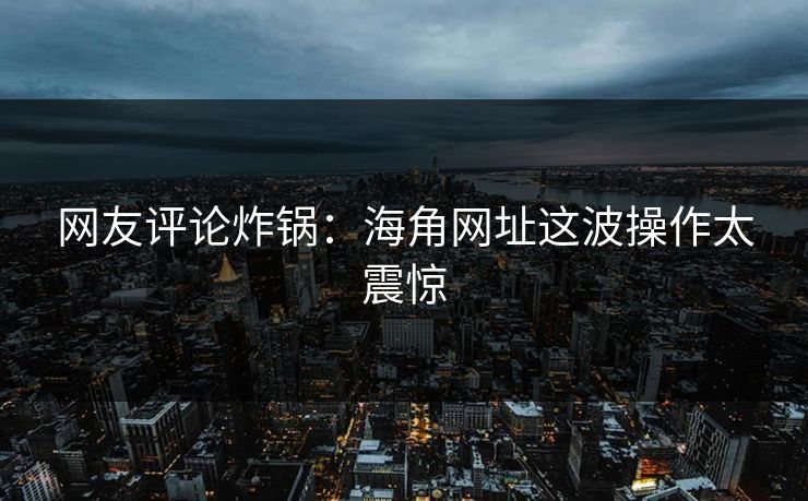 网友评论炸锅：海角网址这波操作太震惊