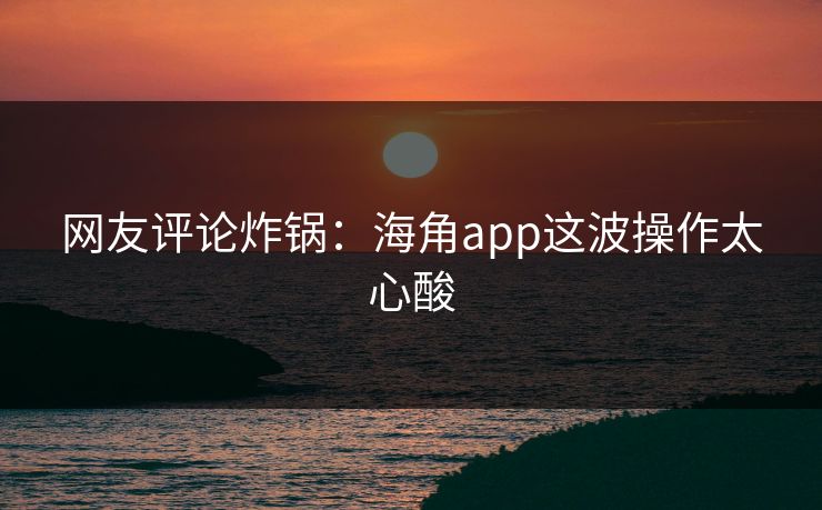 网友评论炸锅：海角app这波操作太心酸